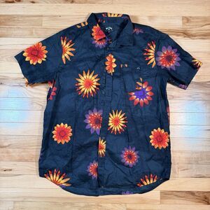 Billabong Hawaiian Sz XL Button Up Shirt Floral Surf Board Black  Short Sleeve